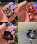 Push Button Switch Cover Dustproof Safety Protector for 22mm Switches on Computers and PC Desktops, shown installed and open