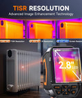 RT280 Thermal Imaging Cam With 320 By 240 LCD Screen TISR Enhanced Resolution From 120 By 90 To 240 By 180 25 Hz shown near a radiator.