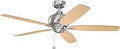 Richland 52 Inch Ceiling Fan In Brushed Stainless Steel With Medium Oak Blades No Light Kit Chain Pull Control shown suspended in air