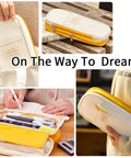 Ultra Large Capacity Pencil Case For School And Office Fits Up To 50 Pens Or 90 Pencils Two Tier Mesh Pocket Organizer Wide Opening Pouch Bright Yellow Orange Color