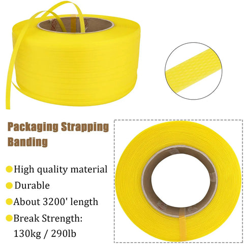 All‑In‑One Pallet Strapping Kit With Poly Strapping Bundle Tool And Sealer, Heavy Duty Packaging Banding Set with 3200 Ft yellow strapping