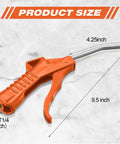 Heavy Duty 2 Pack Air Blow Gun Set With Ergonomic Pistol Grip And Solid Iron Barrel Reliable Compressor Nozzle For Daily Grind Cleanups Dust Blasting And Mechanic Detailing In Bright Orange, measuring 9.5 inches.
