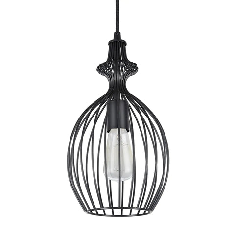 Adjustable 1 Light Hanging Mini Pendant Ceiling Light With Metal Wire Shade In Matte Black Finish, 8 Inch Wide And 14 Inch High