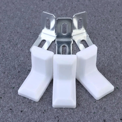 28 Pack White Plastic Corner Brackets For Furniture Reinforcement Anti Slip Desk And Chair Corner Braces Durable Plastic Supports In Gray Background