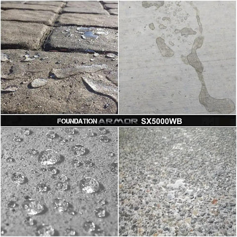 Deep Penetrating Water Based Silane Siloxane Sealer For Concrete Brick Pavers Stone And Masonry 5 Gallon showing water beading on surfaces.
