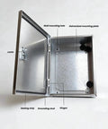 Beefy Stainless Steel Electrical Junction Box Enclosure With Wire Entry Hole, Waterproof And Dustproof For Outdoor Power Distribution, Industrial Grade, Weatherproof, Secure Cable Management, open door view
