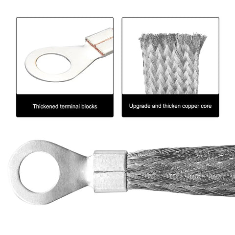 Badass Heavy Duty Flexible Braided Copper Engine Grounding Straps Five Pack showing thickened terminal blocks and braided copper design.