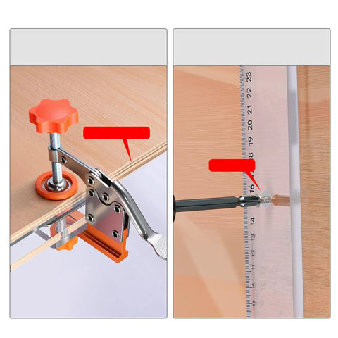 Dead Nuts Precise Embedded Handle Slotting Template With Quick Clamp And Router Dust Cover For Wardrobe Cabinet Door Panel U Groove Positioning Jig showing clamp and scale for precise cuts.
