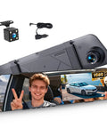 4.5 Inch Mirror Dash Cam With Front And Rear Cameras 1080P Display Dual Lens Loop Recording 150 Wide Angle Night Vision