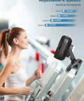 Person using 20000mAh Rechargeable Clip On Fan With 78 Hours Battery Life 8 Inch Personal Cooling on treadmill, 4 speeds shown