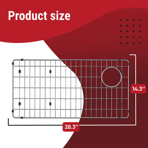 Stainless Steel Kitchen Sink Grid Protector 28x14 Inch Bottom Rack With Vinyl Feet For Scratch Prevention And Right Rear Drain
