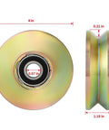 Side and front view of 4 Inch V Groove Wheel With Double Bearings For Inverted V Track Gate Caster in galvanized AISI 1045 steel.