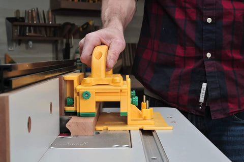 Double Pack Pro Model GR-420 With Two Advanced GRR-Ripper Safety Tools And Handle Bridge Kits in use on table saw for woodshop safety