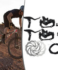 Heavy Duty Mechanical Disc Brake Set For Mountain Bikes With Front And Rear Calipers, components shown with slick pull hand levers.