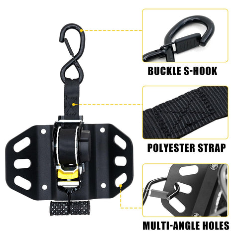 Ford F-150 Retractable Ratchet Straps 2 Pack For Secure Hauling with buckle S-hook, polyester strap, and multi-angle holes.