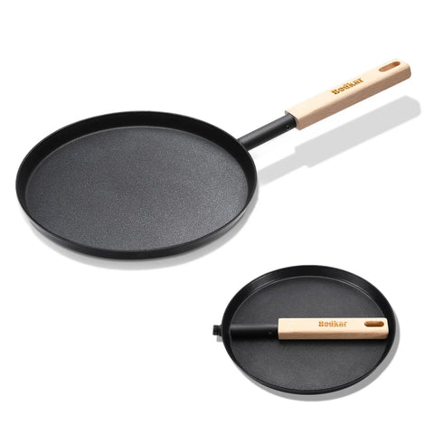 Preseasoned 8 Inch Frying Pan Skillet With Detachable Wooden Handle, Ultra Lightweight Griddle Pan For Camping, black finish