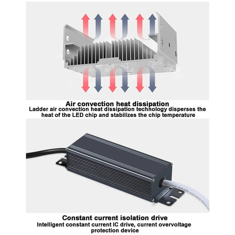 Air convection heat dissipation and constant current drive for Rock Solid 200W Led Flood Light With Adjustable 180 Degree Head.