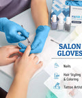 No Sweat Blue Nitrile Gloves Medium 100 Count Built Tough At Three Mil Thick Powder Free Latex Free With Slick Textured Grip Ideal For Kitchen Cooking House Cleaning And Beauty Salons used in a nail salon for manicures.