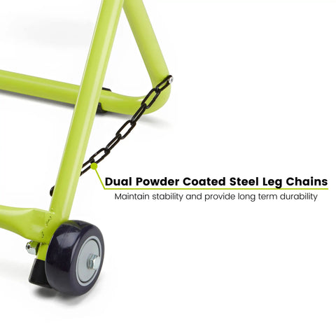 Industrial Wire And Cable Caddy With Wheels And Pull Strap Heavy Duty Steel Dispenser's dual chain support and wheel detail.