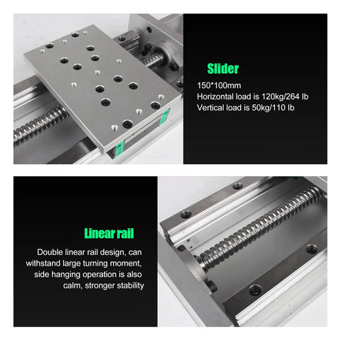 Beefy 200mm Travel CNC Linear Stage X Y Z Cross Sliding Table with 1605 Ballscrew and dual linear rails close-up view