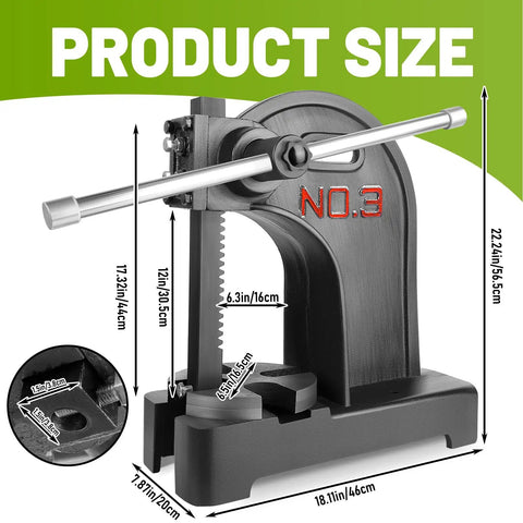 Rough And Ready Cast Iron Arbor Press With 3 Ton Manual Handwheel And 12 Inch Stroke Solid Desktop Bench Tool For Easy Stamping Punching And Precision Metalworking Tasks
