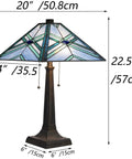 Blue Tiffany Style Mission Stained Glass Table Lamp For Reading And Work Vibe Decor, 20 Inch Wide By 22.5 Inch Tall