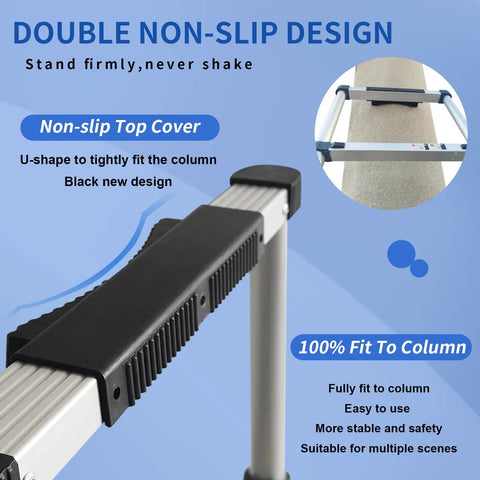 Close-up of Aluminum Telescoping Ladder 16 Point 5 Feet Extension With Triangle Stabilizers, Anti Slip Wide Pedals, Safe Locking