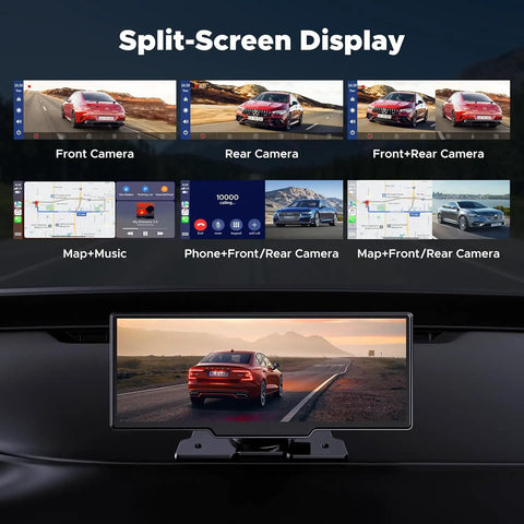 Wireless CarPlay And Android Auto Portable Car Stereo For Your Ride With 2.5K Dash Cam And 1080P Backup Camera split-screen display