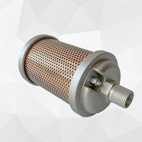Air Compressor Muffler Half Inch NPT Male Fitting Quiet Exhaust Silencer For Compressors Dryers And Industrial Air Systems Single Chamber Design Handles Up To 145 PSI