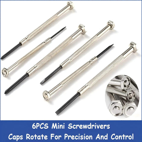 Top Shelf Precision Screwdriver Set Featuring Flathead And Phillips Bits For No Sweat Electronics Repairs On Laptops Phones Watches Cameras And Tiny Tech Gadgets, 6 mini screwdrivers with rotating caps.
