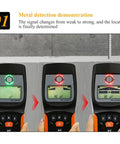 Demonstration of Slick Digital Wall Scanner And Straight Shot Stud Finder detecting metal signals with green and red indicators.
