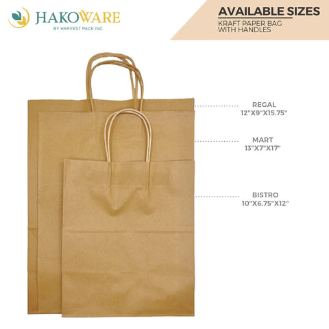 Kraft Paper Bag Regal Size 12 By 9 By 15.75 Inches eco friendly recyclable biodegradable carry and gift bags, 200 count