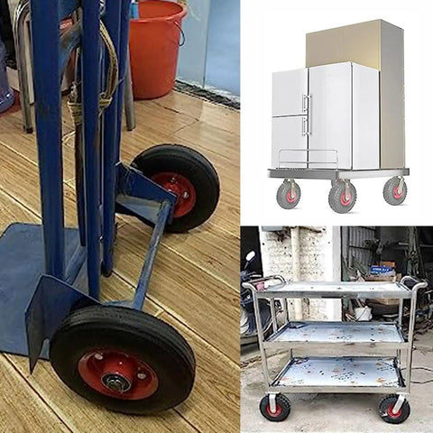 Heavy Duty Rubber Swivel Caster Wheels Two Pack for carts, showing puncture proof design and silent rolling.
