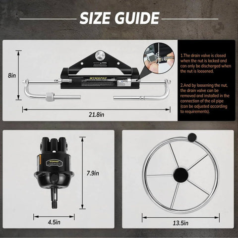 150HP Marine Pro-Grade Hydraulic Outboard Steering Kit With Bi-Directional Locking Cylinders, steering wheel, hoses