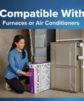 Person installing Allergen Buster Electrostatic Air Filter 16x20x4 15.88x19.88x4.31 Inches MERV 12 in home furnace system