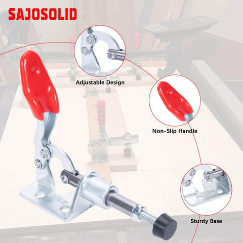 Beefy Heavy Duty Push Pull Toggle Clamp Set With Quick Release Six Piece 99 Lbs Holding Capacity showing adjustable design and non-slip handle