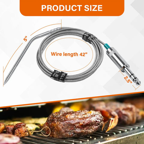 Meat Temperature Probe Replacement For 110V Jim Bowie Daniel Boone Choice Grills And Davy Crockett Wood Pellet Grills Grill Upgrade Compatible GMG P-1035 GMGP40 Temperature Probe Parts For Precise Easy Even Cooking with 5-inch probe and 42-inch wire