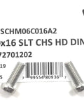 Slick M6 X 16 Stainless Steel Machine Screws With Slotted Cheese Head DIN84 Grade A2 70, showing three fasteners with packaging details.