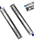 Heavy Duty Ball Bearing Slides Two Pack Undermount Drawer Runners Smooth Like Butter Keyboard Extension Rails For Cabinets Trucks And RV Builds, silver metal design with blue end caps.