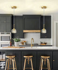 Mini Crystal Gold Pendant Lights 3 Pack for Kitchen Island Modern Adjustable Chandeliers over dark kitchen cabinets