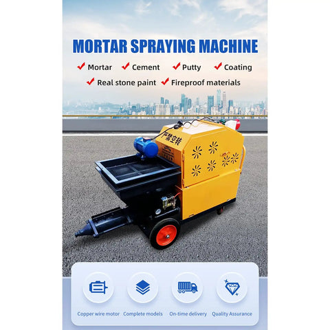 Heavy Duty Construction Wall Render Spraying Machine, Cement Mortar Plaster Sprayer Pump on a smooth surface outdoors.