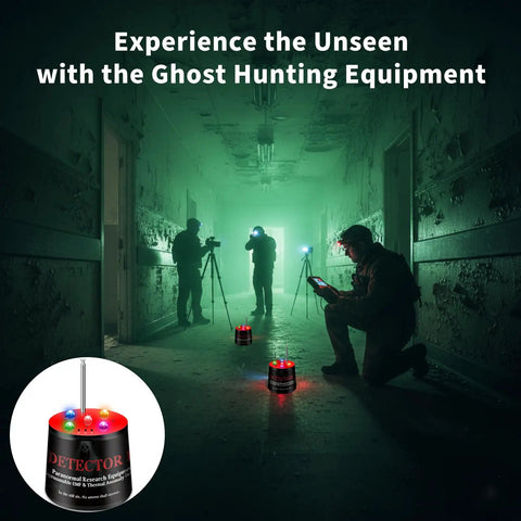 EMF Detector With Temperature Deviation Detection And Five Sensitivity Levels, Radiating Electromagnetic Pod 2.0 For Ghost Hunters And Paranormal Investigations, 360 Degree Antenna For Full Energy Coverage And Fast Real Time Readouts in haunted hallway