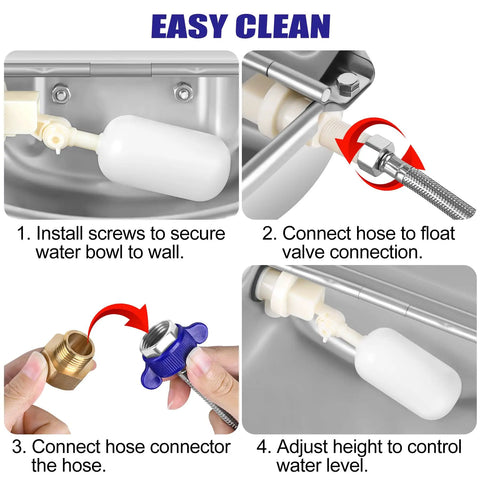 No Fuss Automatic Livestock Water Dispenser With Heavy Duty Stainless Steel Horse Water Bowl installation instructions and connections