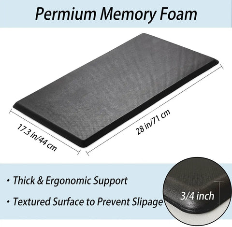 Three Quarter Inch Thick Anti Fatigue Kitchen Mat For Floor Non Slip Standing Desk Mat Waterproof Cushioned Rug 17.3 x 28 Inches