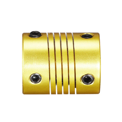 Five Pack 8mm To 8mm Aluminum Shaft Coupling Flexible Coupler Zero Backlash 25mm Long 20mm OD Golden Tone For Small Torque Shafts And DIY Projects