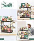 Coffee Mug Organizer Rack For Countertop, 2 Tier Mug Stand With 12 Hooks holding mugs and small essentials in kitchen and living room.