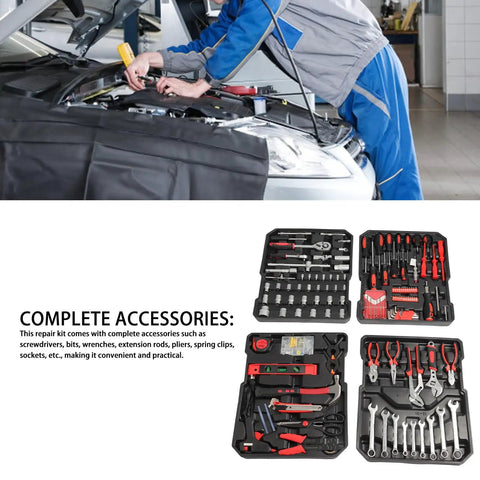 Versatile Professional Repair Tool Kit With Vanadium Steel Complete Set for automotive and home maintenance shown with tools