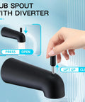 Person's hand using tub spout with diverter from Shower Tub Kit With Single Handle Trim And Valve Included Built To Last Matte Black Finish 6 Inch Rain Shower Head Durable Stainless Steel And Zinc Alloy Faucets Set For Modern Bathtub Remodel