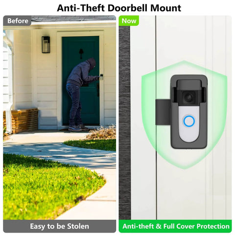 Image comparing door security with and without Anti-Theft Doorbell Camera Mount No-Drill For Battery Doorbells.