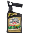 Spectracide Immunox Fungus Plus Insect Control For Lawns Hose End Concentrate bottle with sprayer, dual action formula.